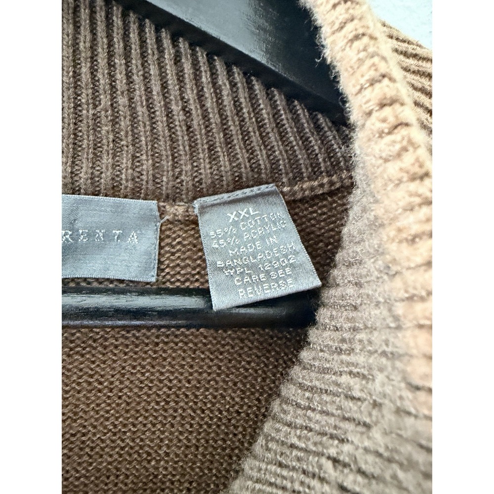 Oscar de la Renta Men Brown Half Zip Knit Sweater XXL Cotton Silk Cashmere Blend - Picture 5 of 7